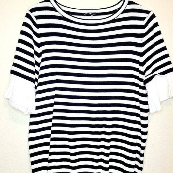 Vila Milano striped short sleeved sweater with pleated sleeves size large - Picture 1 of 5